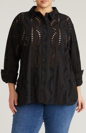 Universal Standard Embroidered Cotton Poplin Blouse in Black at Nordstrom, Size X-Small