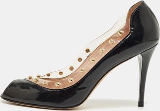 Stuart Weitzman Black/transparent Patent Leather And Pvc Peep Toe Pumps