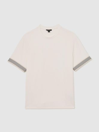 Reiss White Textured Tape-cuff T-shirt, Xxl