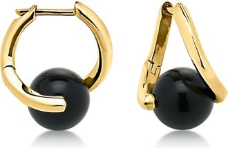 Ross-Simons Black Agate Bead Twisted Earrings in 18kt Gold Over Sterling