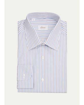 Brioni Mens Striped Cotton Dress Shirt