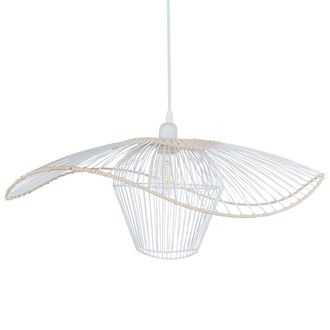 Beliani Beliani - L&aacute;mpara Colgante Iluminaci&oacute;n Pantalla De Rat&aacute;n Y Metal Blanco Lunga