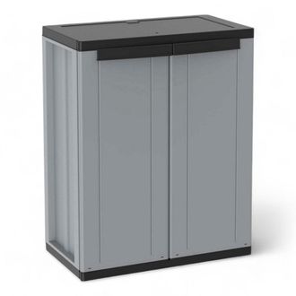 Terry Armario Bajo De 2 Puertas Gris Negro Con Estante Interior Ajustable Y Puertas Con Apertura De Hasta 180 Grados
