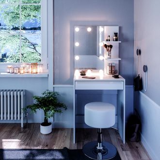Vicco Tocador Isabelle, Blanco, 60 Cm Con Iluminaci&oacute;n Led Y Taburete