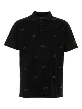 Paul & Shark shark-print polo shirt - men - Cotton - XXXXL - Black