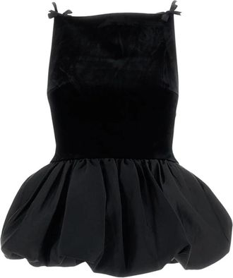 Self Portrait Velvet Bubble Hem Top - Dames - Tops zonder mouwen - Zwart - S - Polyester - Tops