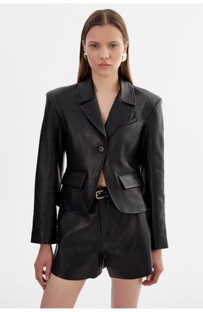 LaMarque Valentina| Micro Leather Blazer in Black at Nordstrom, Size Xx-Small