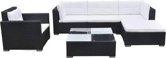 vidaXL Set Muebles De Jard&iacute;n 6 Piezas Y Cojines Rat&aacute;n Sint&eacute;tico Negro Vidaxl