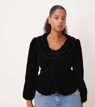 Nobody's Child Edie - Blusa a quadretti monocromatici con maniche a palloncino-Marrone