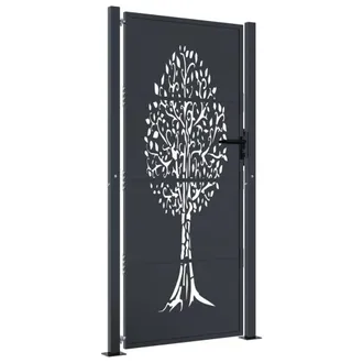 Berkfield Home Garden Gate Anthracite 105x205 cm Steel Tree Design in Dark Grey