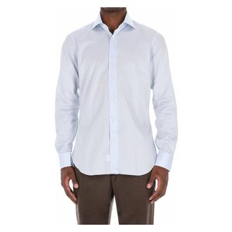 Barba Heldere Blauwe Katoenen Twill Overhemd - Heren - Zakelijke Overhemden - Blauw - M - Katoen - Overhemden