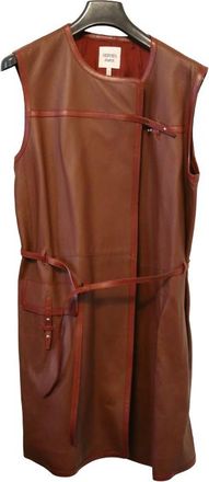 Herm&egrave;s Soft Maroon Leather Long Gilet Size 40