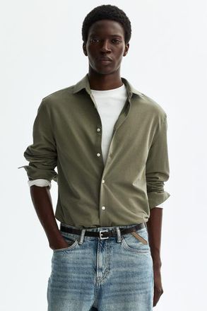 H&M Four-way Stretch Slim Fit Shirt in Khaki Green at Nordstrom, Size Xx-Large