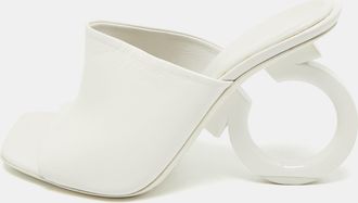 Ferragamo White Leather Astro Slide Sandals