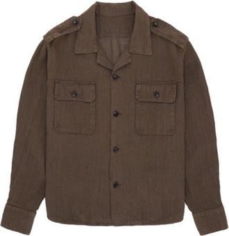 Fortela Military Linen Shirt in Brown at Nordstrom, Size 38 Eu