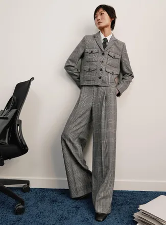 Contemporaine Womens Plaid pleated responsible wool pant Fit: Wide leg, super high rise