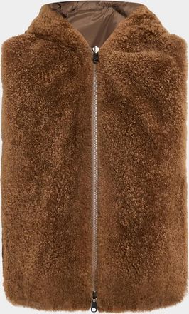 Brunello Cucinelli Reversible Teddy Cashmere Goat Shearling Hooded Vest