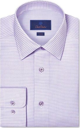 David Donahue Slim Fit Microcheck Cotton Stretch Twill Dress Shirt in Lilac/White at Nordstrom, Size 16.5 - 32
