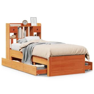 Berkfield Home Bookcase Bed Frame Wax Brown 75x190 cm Small Single Solid Wood Pine