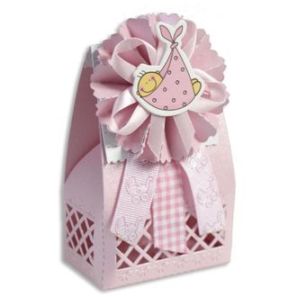 Trade Shop Trade Shop - 12 Scatolina Porta Confetti Bomboniera Nascita Battesimo Bimba Rosa Femmina