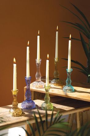 Kalalou Set Of Six Glass Taper Candle Holders