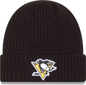 New Era NHL Unisex-Adult Primary Logo Waffle Knit Cold Weather Cuffed Beanie Hat, Pittsburgh Penguins - Black, One size
