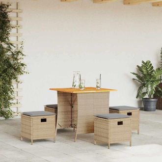 vidaXL Set Comedor De Jard&iacute;n 5 Pzas Con Cojines Rat&aacute;n Sint&eacute;tico Beige Vidaxl