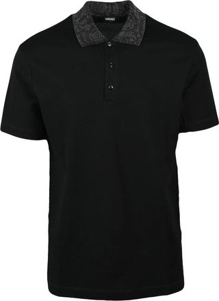 Versace Collection Polished Cotton Polo with Textured Collar