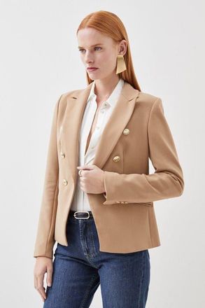 Karen Millen Tailored Button Military Blazer in Camel at Nordstrom, Size 10
