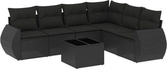 vidaXL Set De Comedor De Jard&iacute;n 7 Pzas Y Cojines Rat&aacute;n Sint&eacute;tico Negro Vidaxl