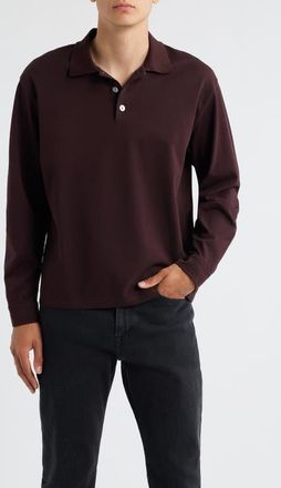 Frame Denim Long Sleeve Piqué Polo in Burgundy at Nordstrom, Size Xx-Large