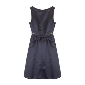 Elisabetta Franchi Korte Jurk met Ronde Hals - Dames - Korte kleedjes - Blauw - S - Polyester - Kleedjes