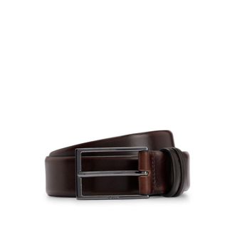 BOSS Vegetable-tanned leather belt with gunmetal hardware