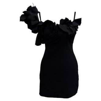 Jacquemus Le Raphia Duna Ruffled Mini Dress in Black Wool