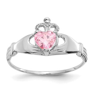 Diamond2Deal 14k White Gold Pink Cubic Zirconia Claddagh Heart Ring