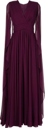 Elie Saab cape-effect pleated gown - women - Silk - 38 - Purple