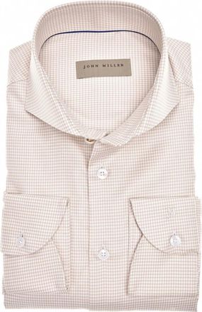 John Miller Overhemden, Heren, Roze, XL, Katoen, Bruin Slim Fit Business Overhemd