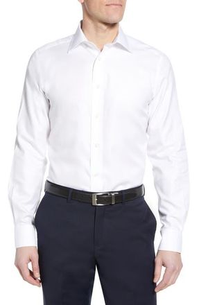 David Donahue Luxury Non-Iron Trim Fit Solid Dress Shirt in White at Nordstrom, Size 14.5 - 32