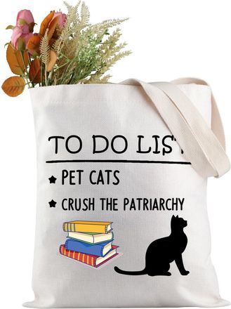 Generic To Do List Feminist Tote Bag Pet Cats Crush The Patriarchy Tote Bag Gift For Feminist Feminism Girl Power Gift (The Patriarchy Tote EU)