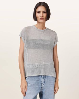 AllSaints Cotton/Metal Fibre Thea Sparkle Top, Size: XS