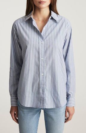 Mavi Stripe Cotton Button-Up Shirt in Indigo Blue Stripe at Nordstrom, Size X-Small