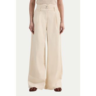 Karen Millen High Waisted Denim Wide Leg Jeans in Cream at Nordstrom, Size 12