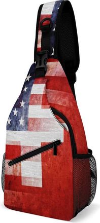 Generic U.S. And Switzerland Flag Mens Crossbody Chest Sling Bag for Travel Hiking Lightweight Shoulder Bags with Small Side