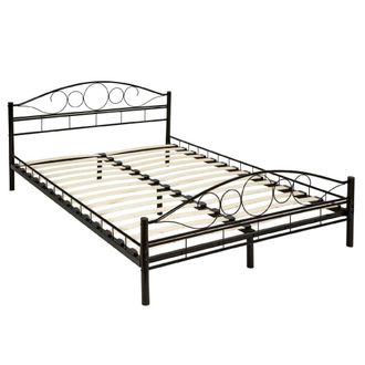 TecTake Cama con cabecero, somier, marco de acero, 200 x 140 cm, negro