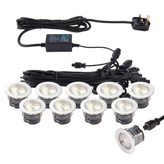 Netlighting Ikonpro Cct LED 10 Light Outdoor Recessed Light Kit Polished Stainless Steel Clear IP67