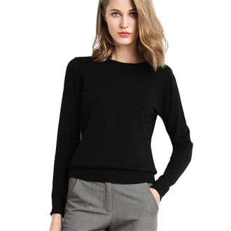 Generic Ladies Black Jumpers Womens New Round Neck Long Sleeve Loose Pullover Solid Knit Bottom Shirt Cold Shoulder Jumpers for Women UK Deals Holiday Essenti