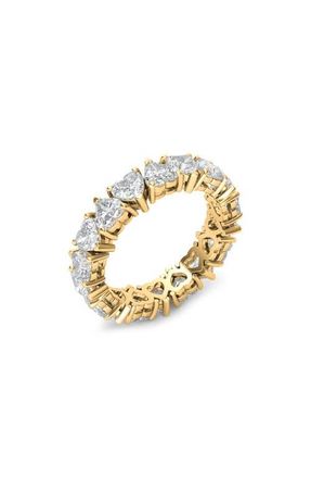 HauteCarat Alternating Hearts Lab Created Diamond Eternity Ring in Yellow Gold at Nordstrom, Size 5.5