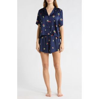 Abound Satin Shortie Pajamas in Navy- Yellow Lovely Raspberry at Nordstrom Rack, Size X-Small