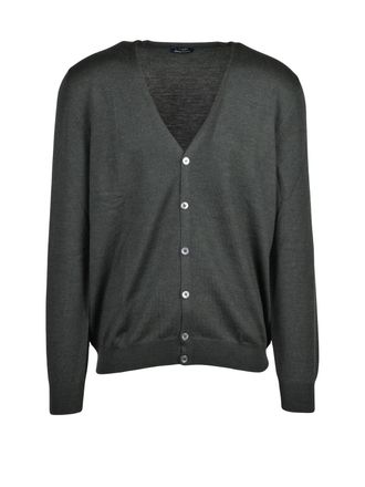 Barba Green Virgin Wool V-Neck Cardigan