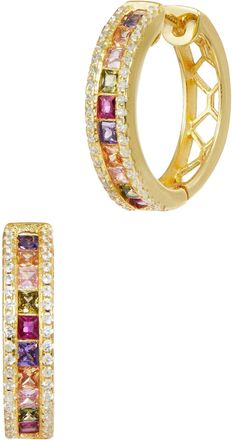Savvy Cie Jewels GOLD PLATED CUBIC ZIRCONIA HOOP EARRINGS